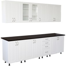 Bucatarie Zebra 260 cm din MDF Alb Lucios cu blat termoizolant negru